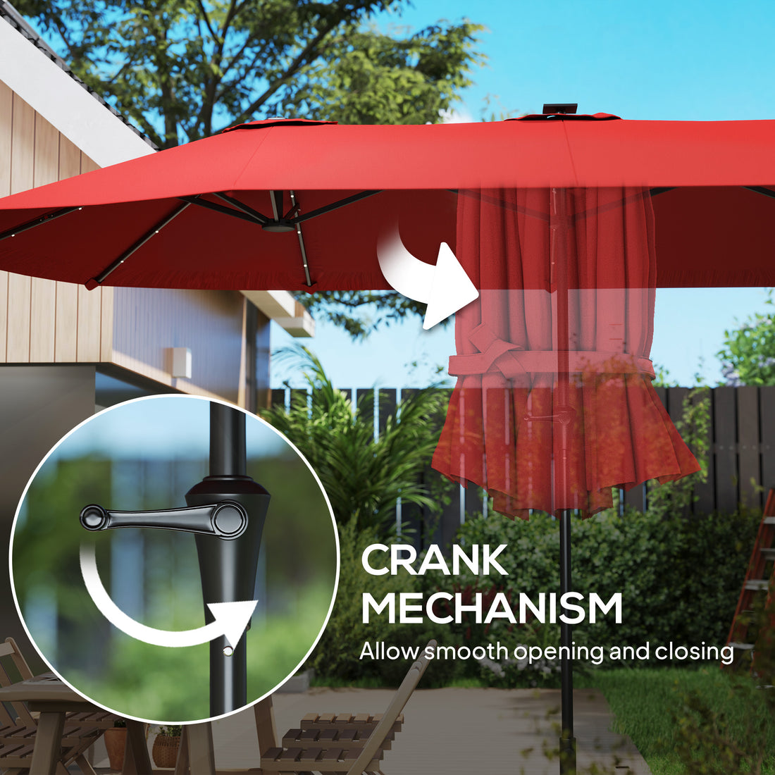 13ft Double-Sided Market Umbrella, Large Patio Umbrella with Solar Lights, Crank Handle for Garden, Pool, Yard, Wine Red
