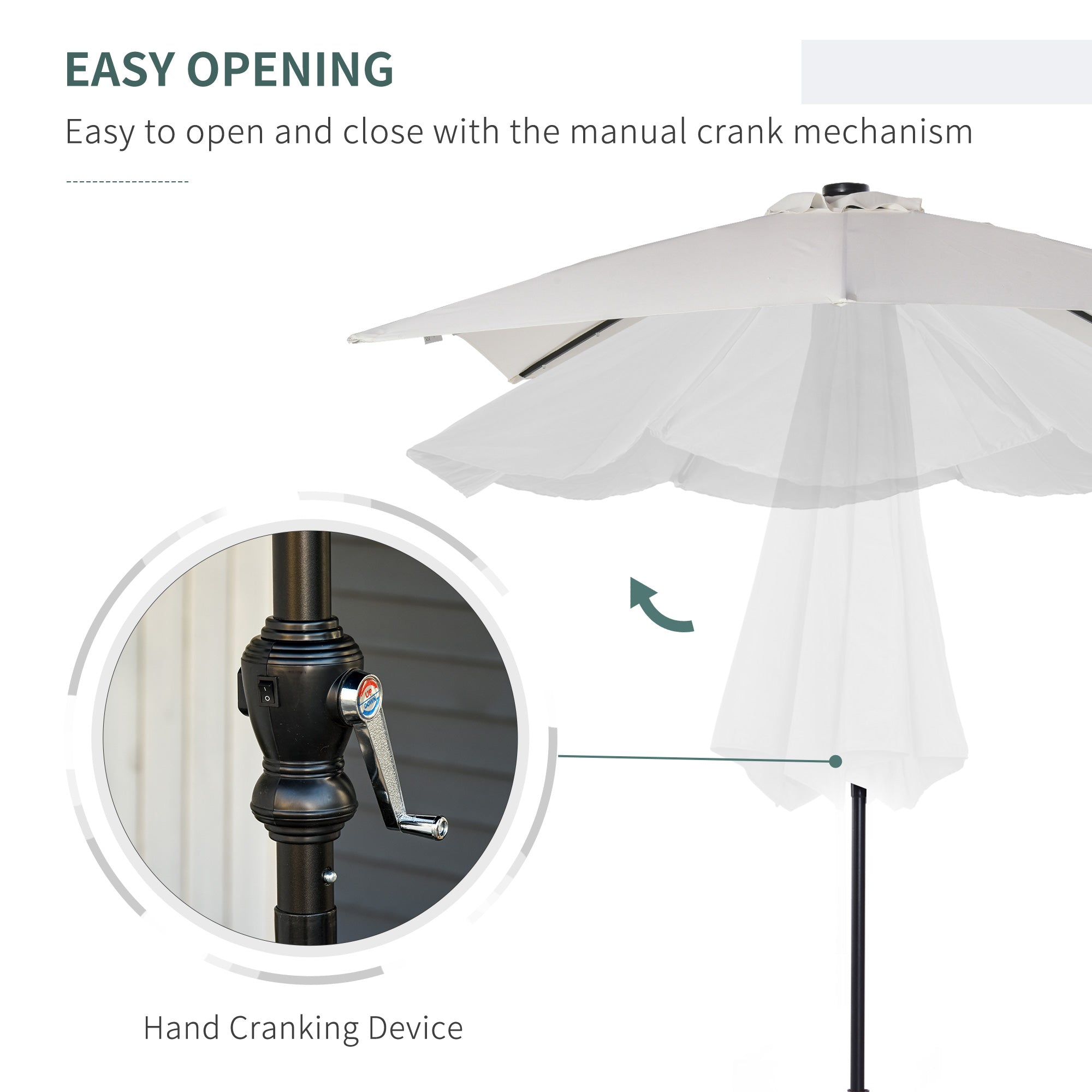 Patio Umbrella with Solar LED Lights for Backyard, Pool and Deck