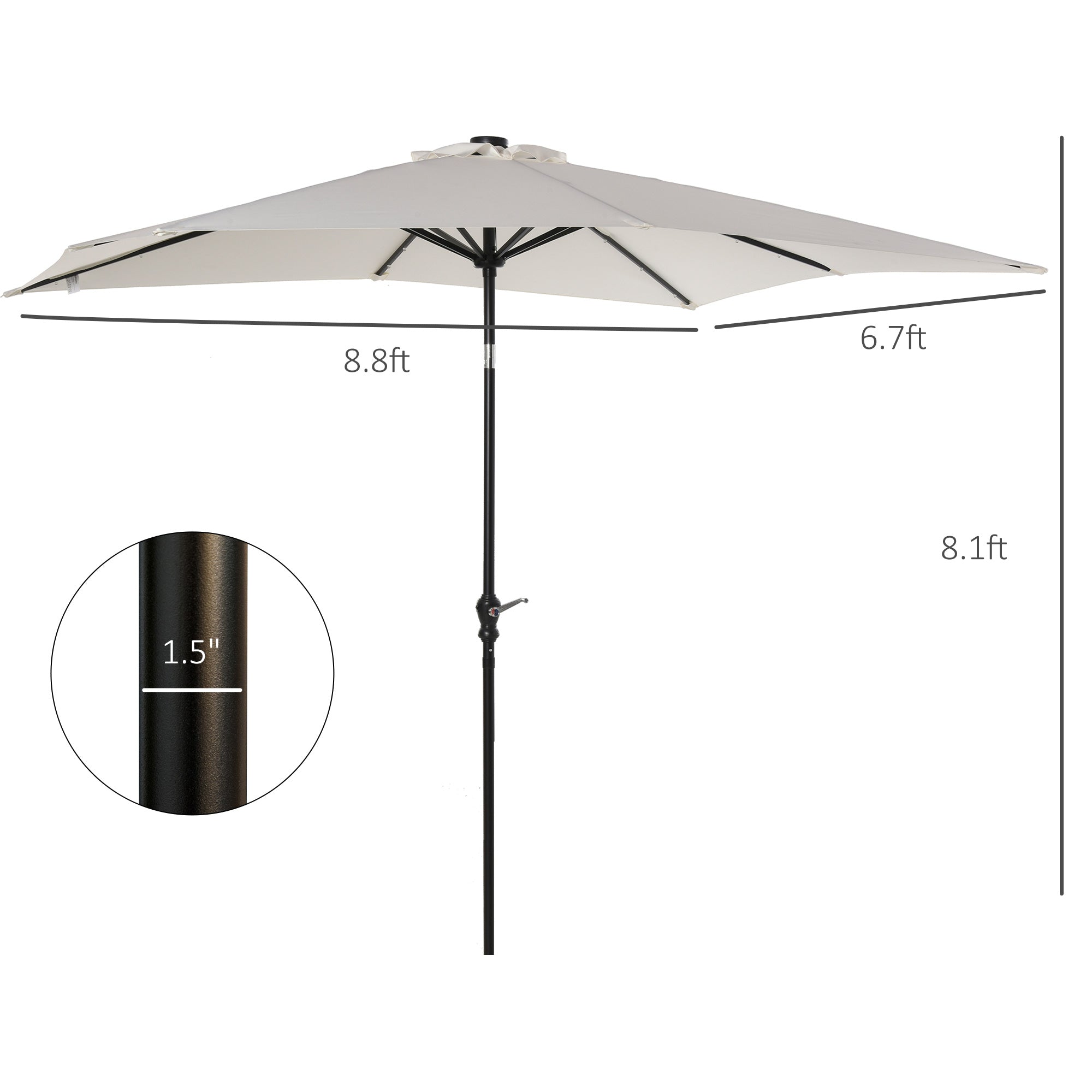 Patio Umbrella with Solar LED Lights for Backyard, Pool and Deck