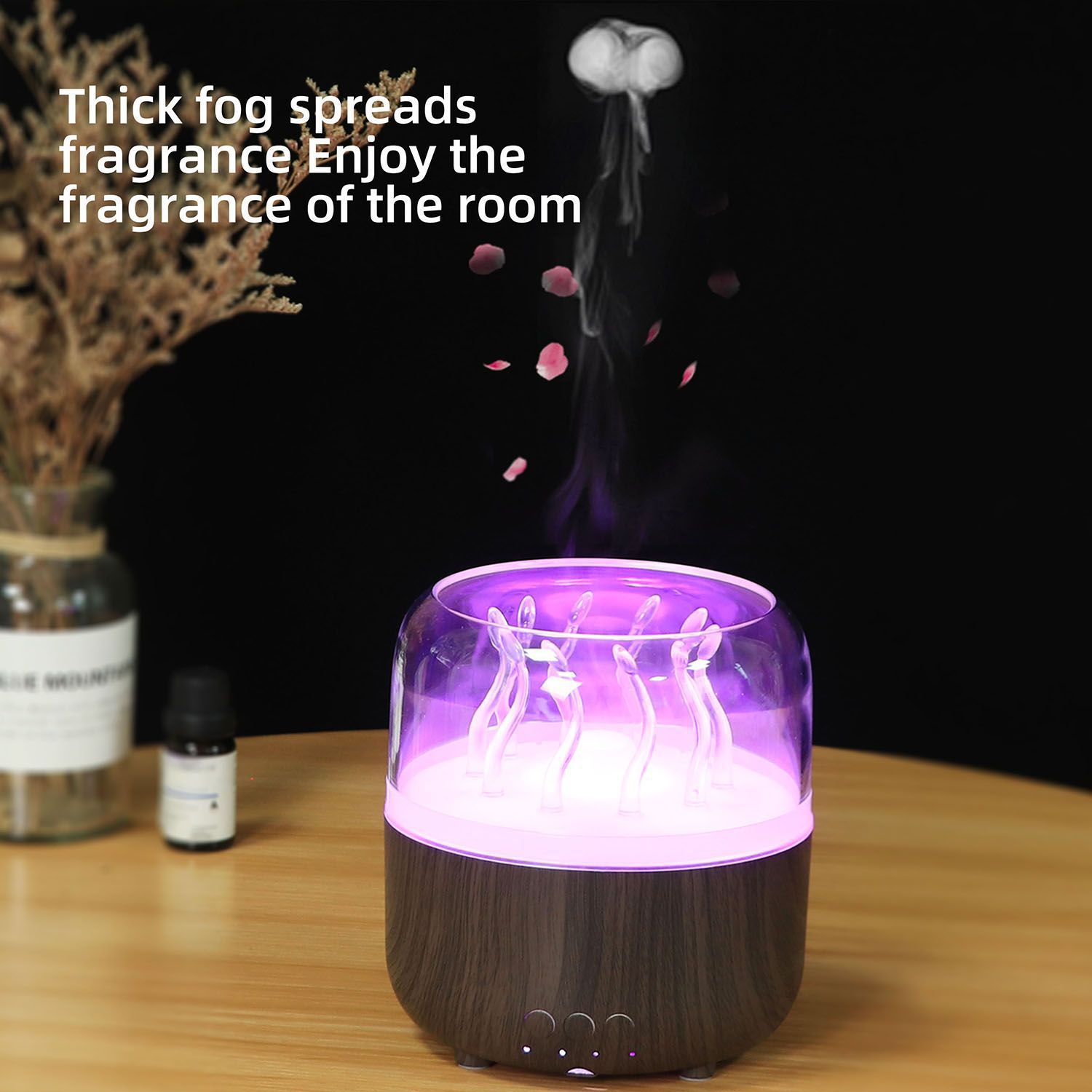 Wood Grain Rotating Dynamic Spray Jellyfish Ambience Light