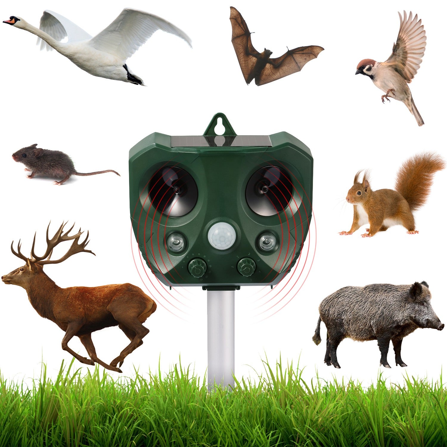 1Pc Ultrasonic Animal Repeller Solar Powered Repellent With Motion Sensor LED Flashing Lights IPX6 Waterproof Outdoor For Farm Garden Yard