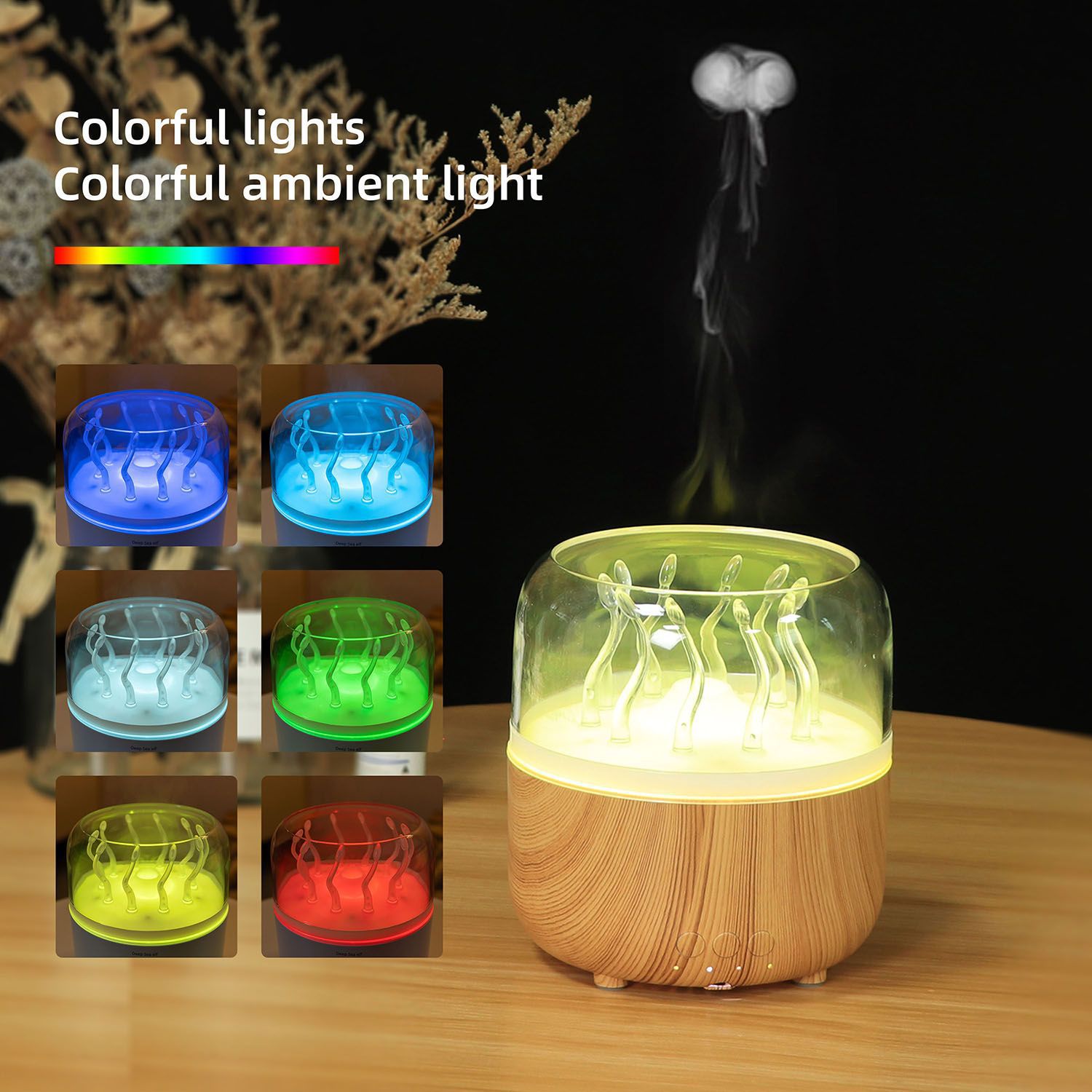 Wood Grain Rotating Dynamic Spray Jellyfish Ambience Light