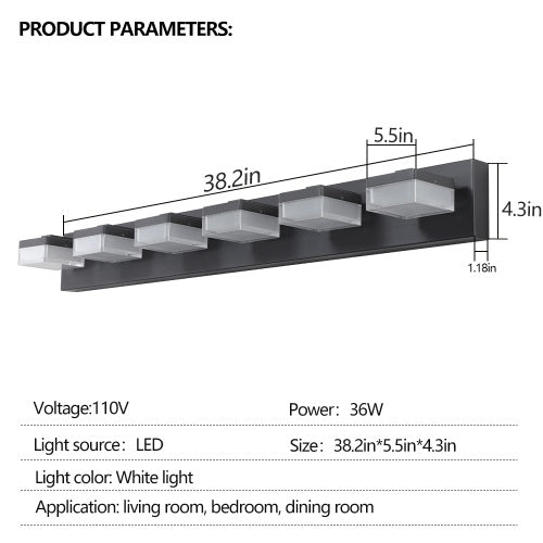 Modern 6 Lights Black LED Makeup Mirror Fixtures For Bathroom And Vanity Unavailable Platforms- Temu
