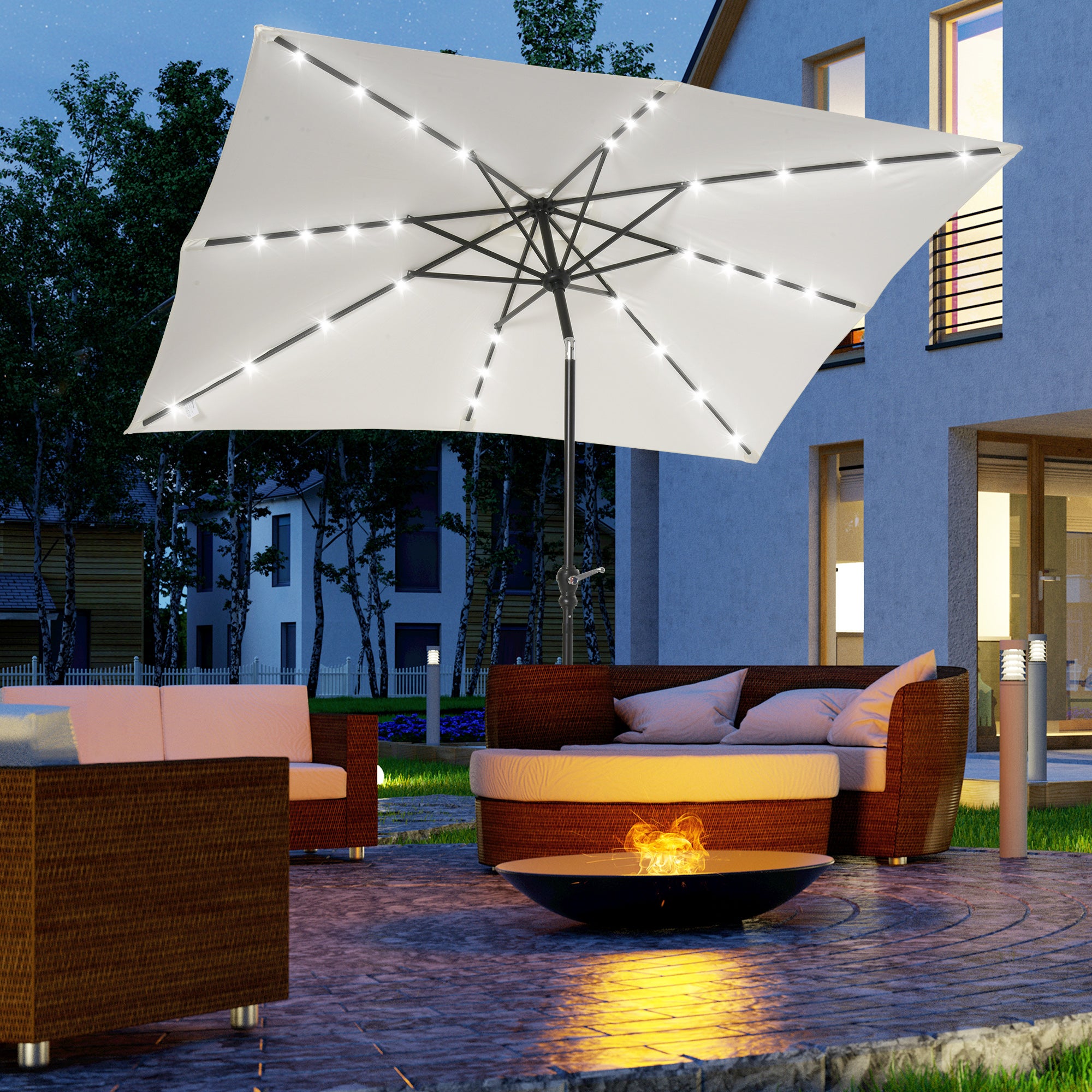 Patio Umbrella with Solar LED Lights for Backyard, Pool and Deck