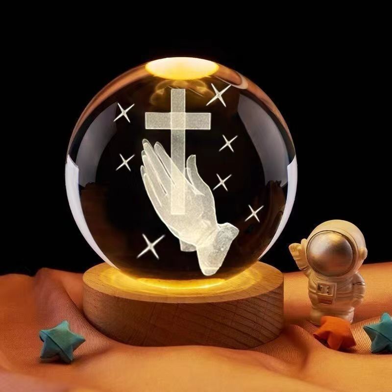 Luminous Crystal Ball Night Light Solid Wood Base Home Decoration