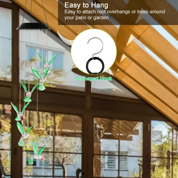 LED Solar Hummingbird Wind Chime Solar String Lights 6 LEDs Color