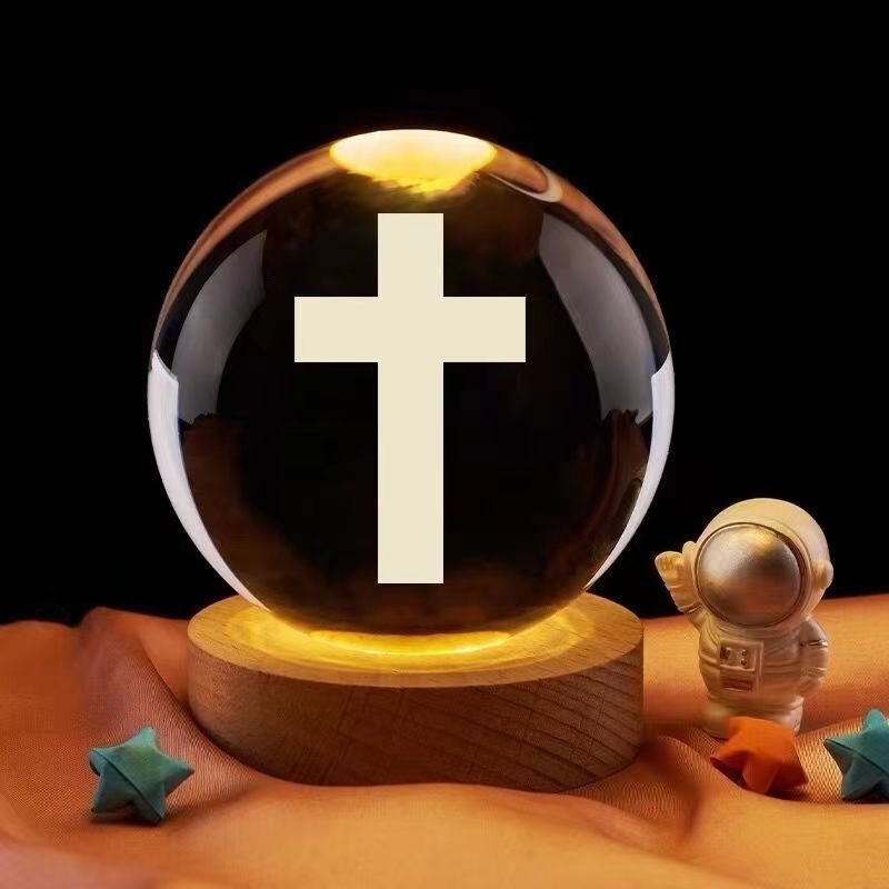 Luminous Crystal Ball Night Light Solid Wood Base Home Decoration