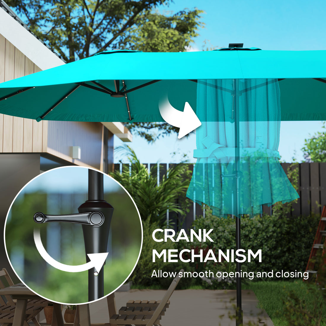 13ft Double-Sided Market Umbrella, Large Patio Umbrella with Solar Lights, Crank Handle for Garden, Pool, Yard, Blue