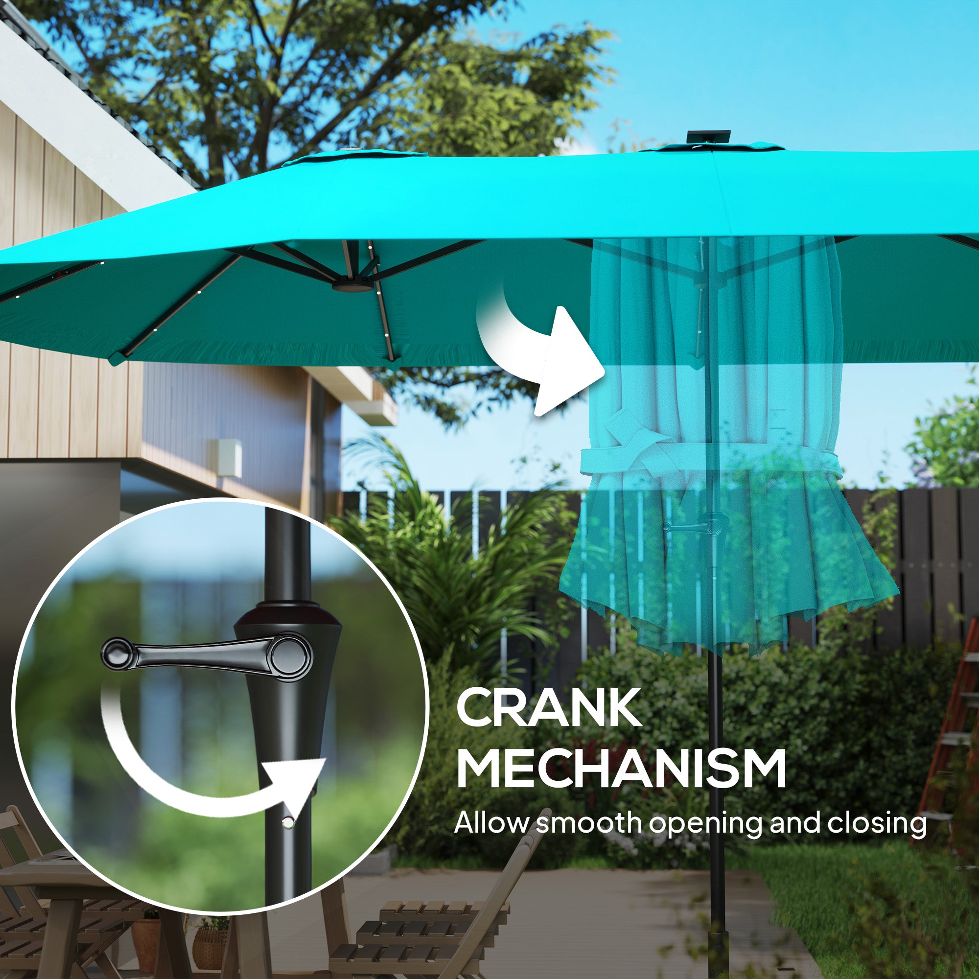 13ft Double-Sided Market Umbrella, Large Patio Umbrella with Solar Lights, Crank Handle for Garden, Pool, Yard, Blue