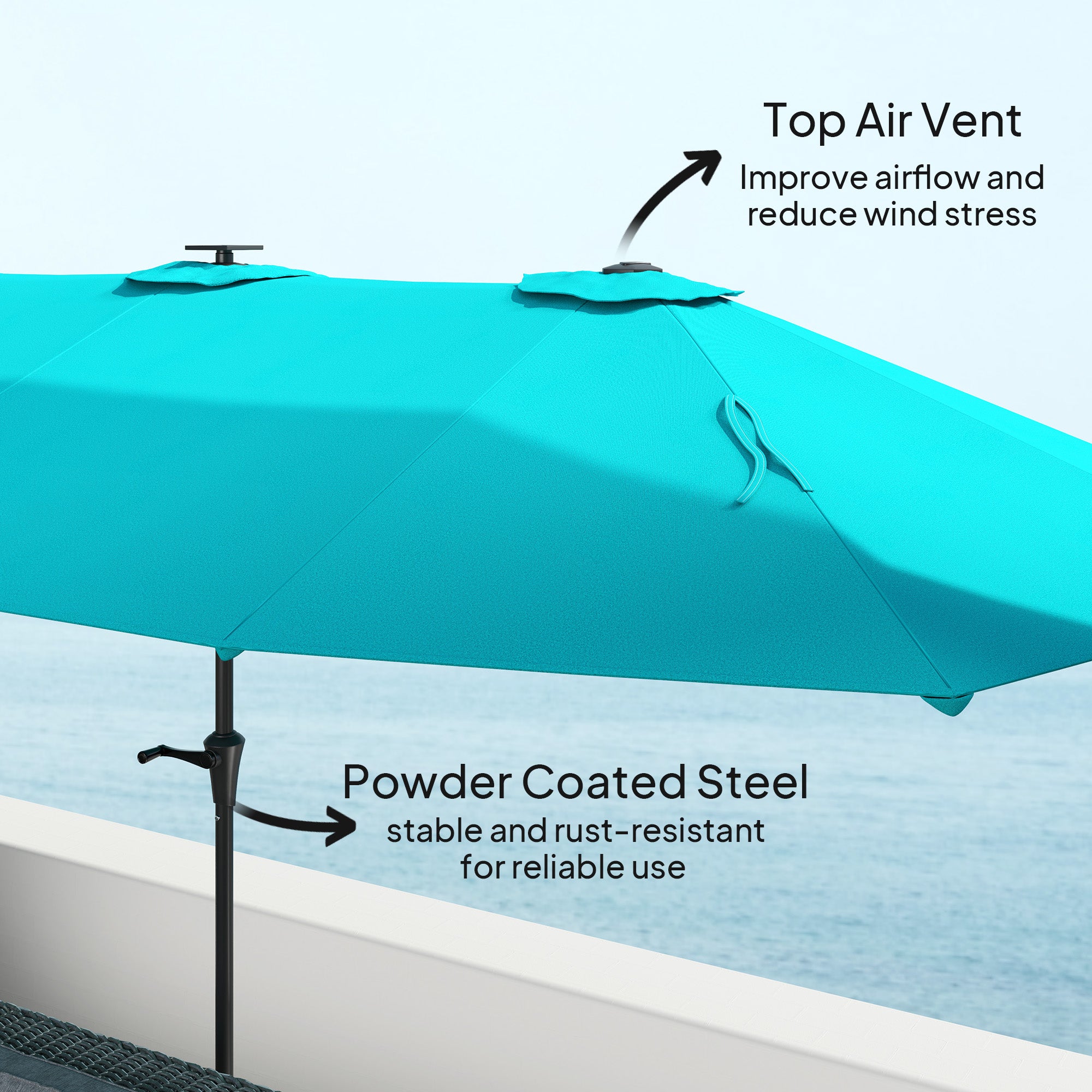 13ft Double-Sided Market Umbrella, Large Patio Umbrella with Solar Lights, Crank Handle for Garden, Pool, Yard, Blue