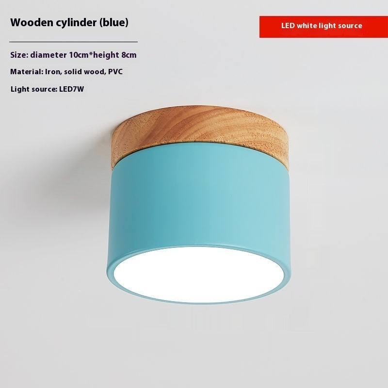 Simple Hallway Balcony Macaron Solid Wood Lamp