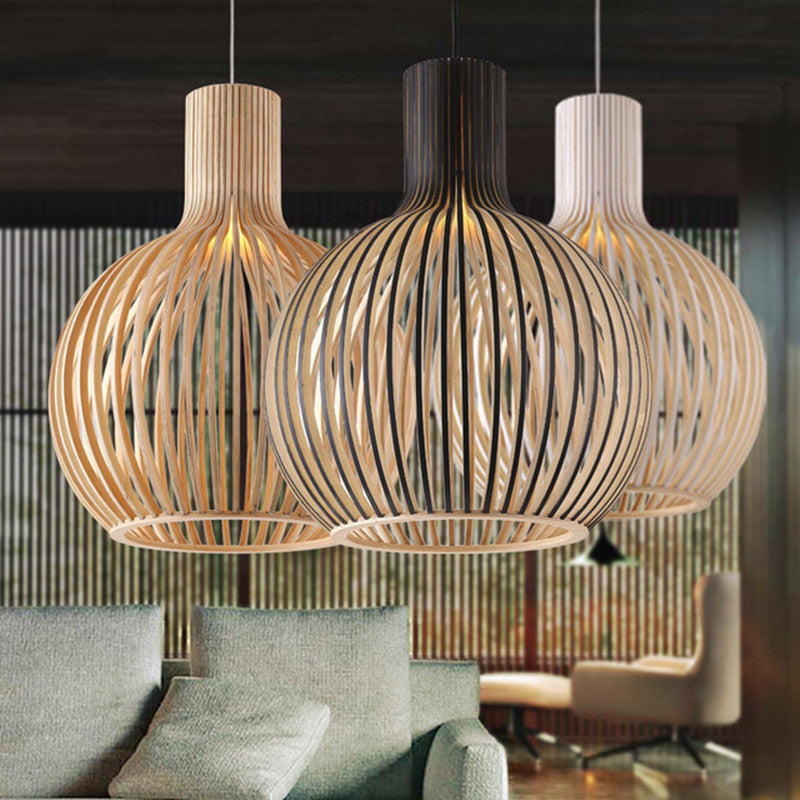 Retro Wooden Bird Cage Chandelier Living Room Bedroom Bedside Lamp
