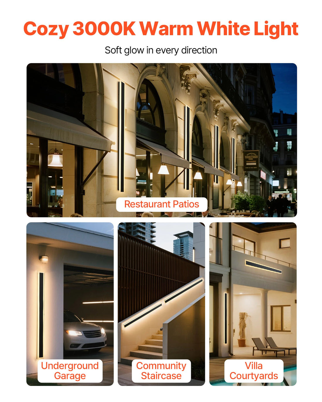 Outdoor Wall Lights, 2 Pack, 47.2 Inch Long Strip Modern Exterior Wall Sconce Light Fixtures, 3000K Warm White, IP65 Waterproof Anti-Rust Outside Wall Mount Lighting, For House, Porch, Garage