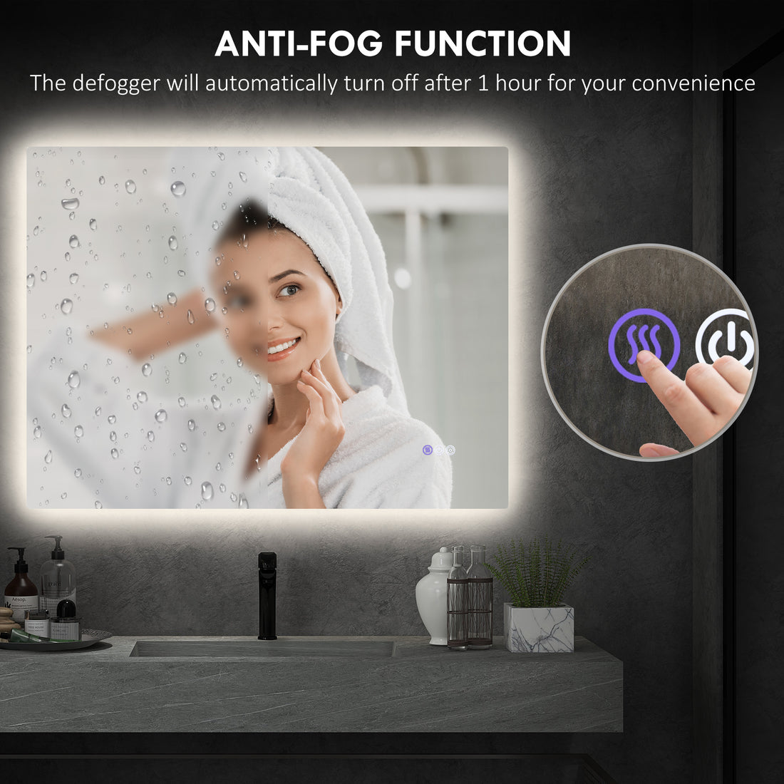 Dimmable Bathroom Mirror with Lights, 37" x 35" Backlit LED Mirror w/ Anti-Fog, Memory & Infinite Color Temperature