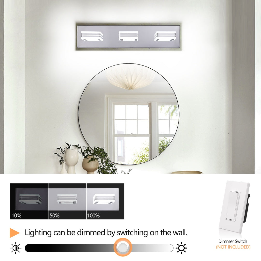 Modern Dimmable Vanity Lights For Bathroom LED 3 Light Bathroom Lights Over Mirror Chrome Bath Wall Lighting