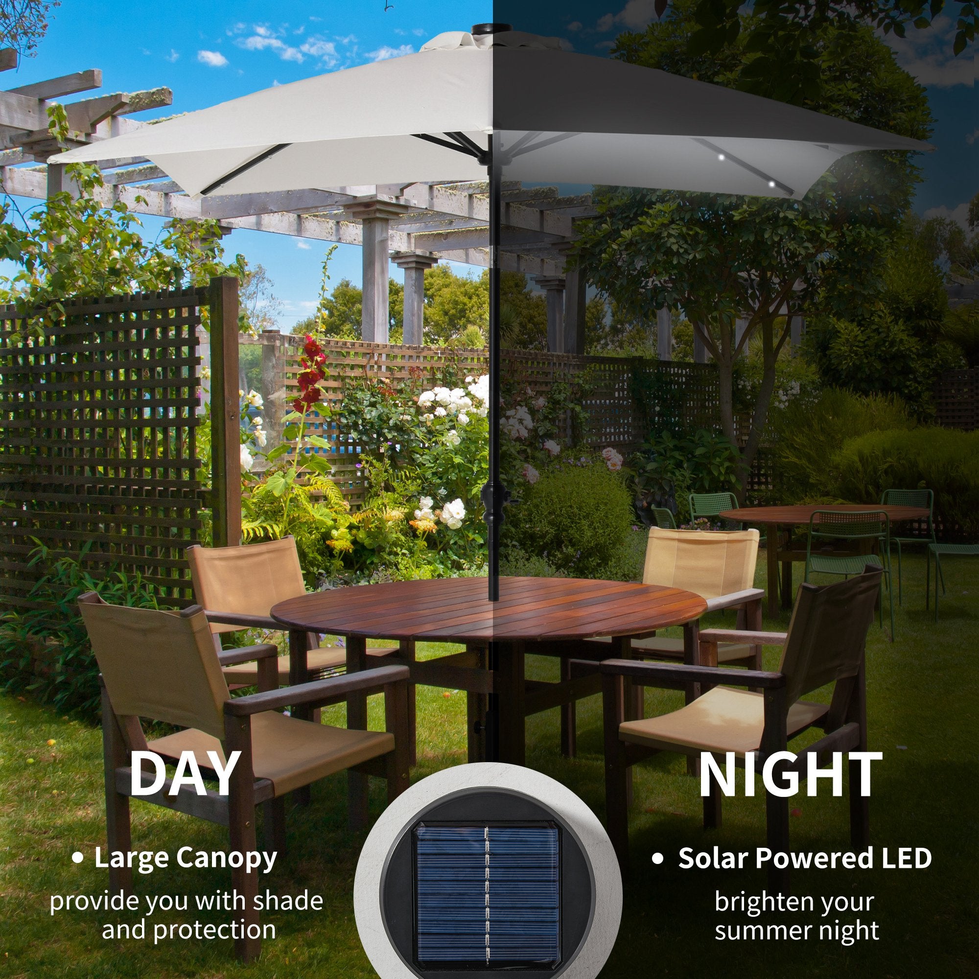 Patio Umbrella with Solar LED Lights for Backyard, Pool and Deck