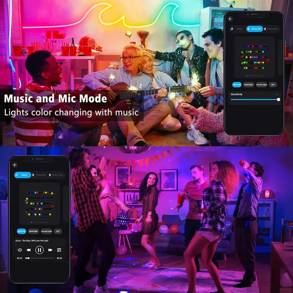 16.4/32.8Ft Neon Rope Lights,Flexible Led Rope Lights Control With App/Remote,Multiple Modes Rope Lights,Music Sync Light Strip For Bedroom