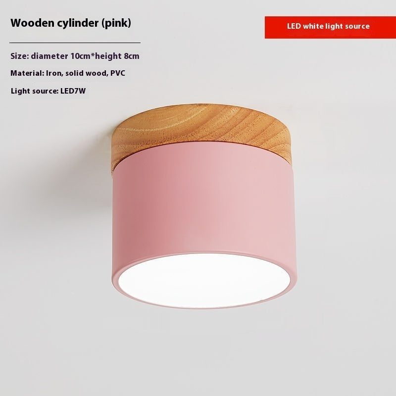 Simple Hallway Balcony Macaron Solid Wood Lamp