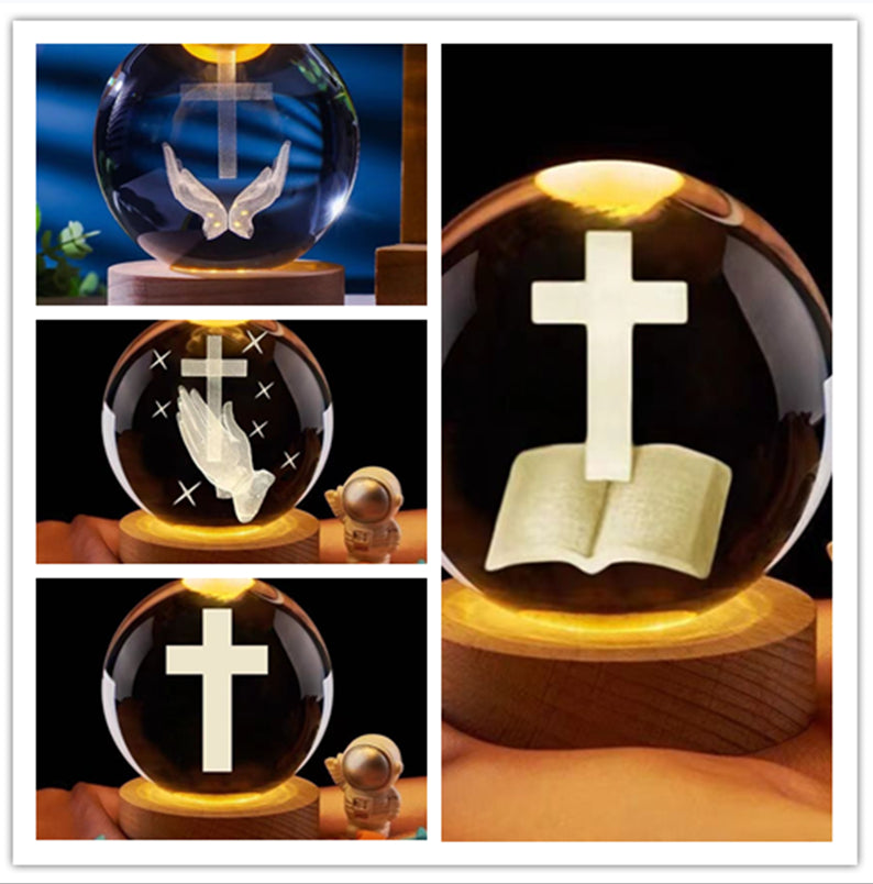 Luminous Crystal Ball Night Light Solid Wood Base Home Decoration