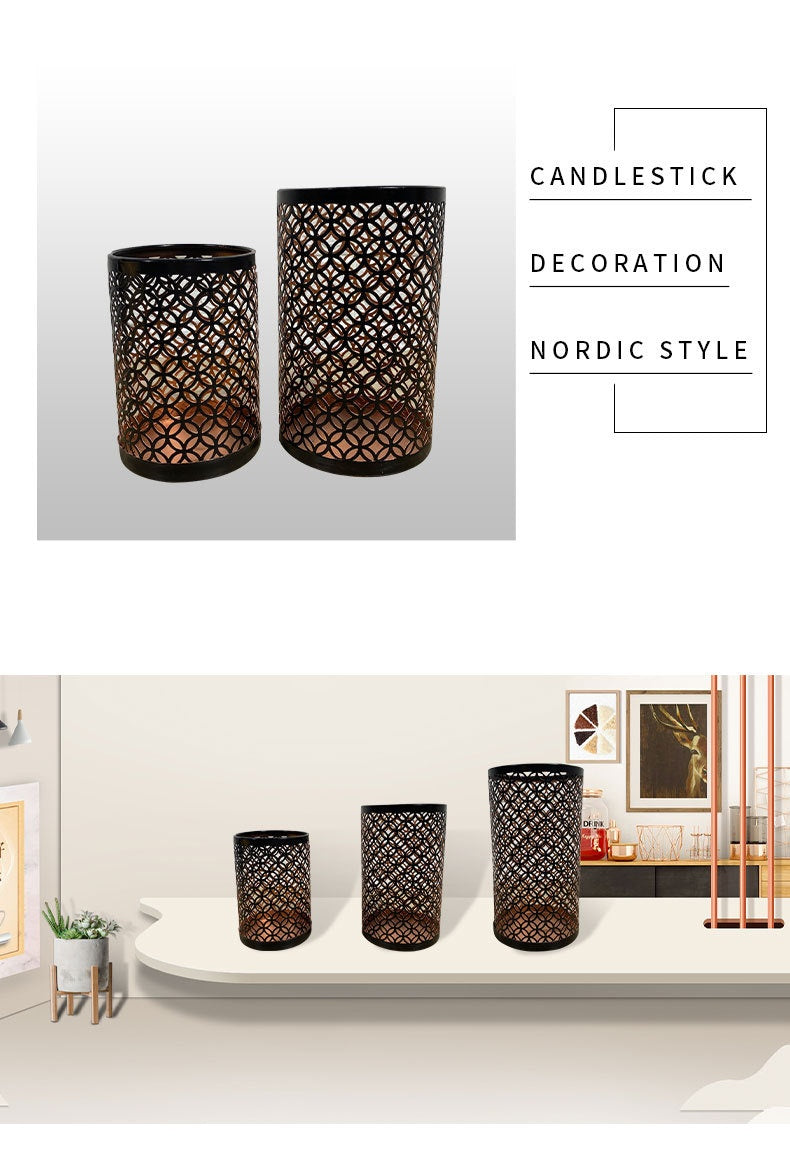 Wrought Iron Candlestick Three-piece Crafts Ornament Decoration Living Room Bedroom