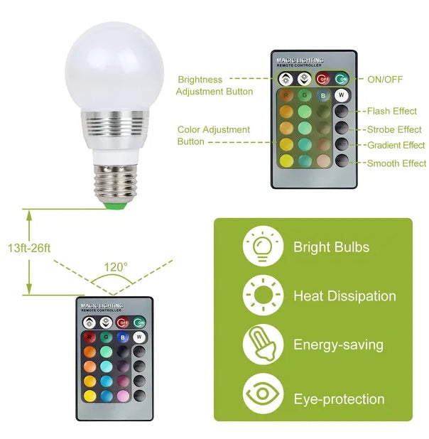 16 Colors Change LED Bulbs E27 3W RGB Dimmable Mood