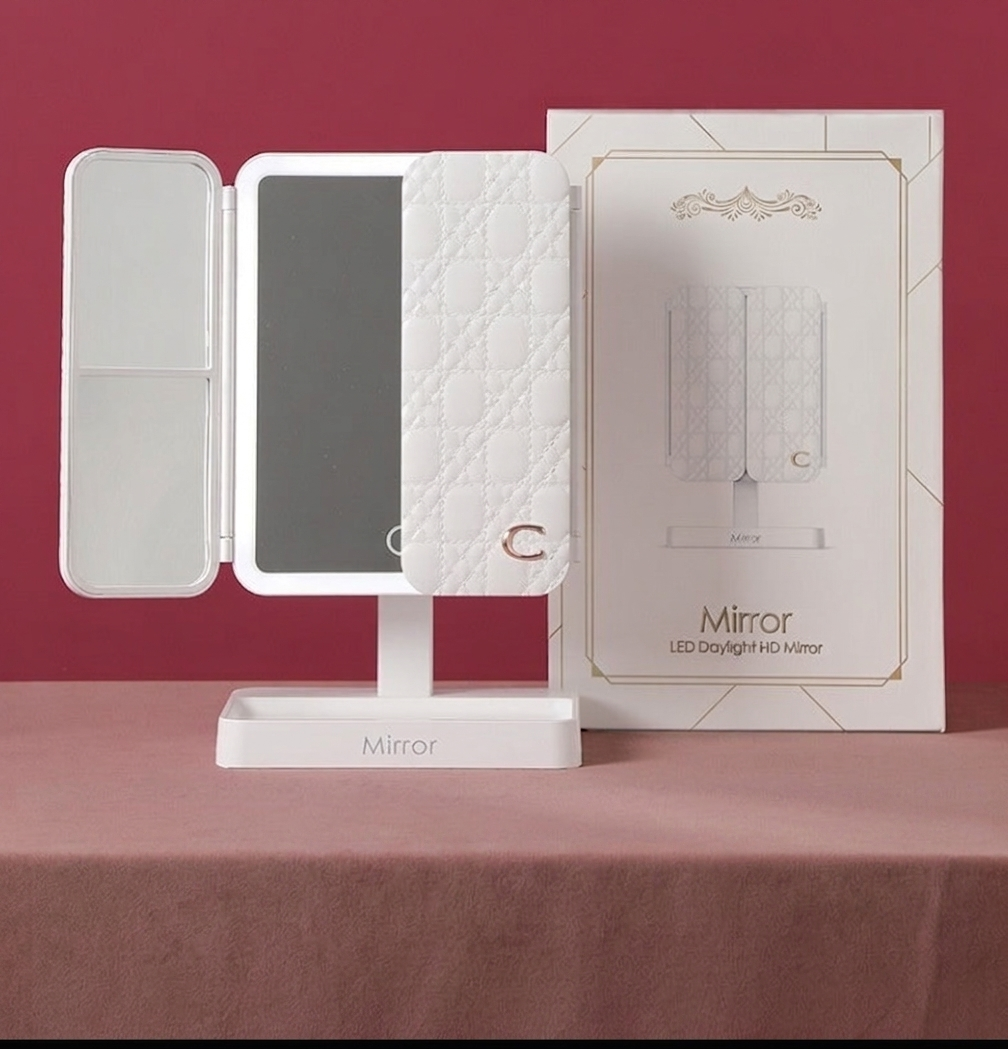 Desktop Three-fold Makeup Mirror With Light Internet Celebrity Dressing Retouching Supplementary Lighting