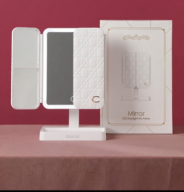 Desktop Three-fold Makeup Mirror With Light Internet Celebrity Dressing Retouching Supplementary Lighting
